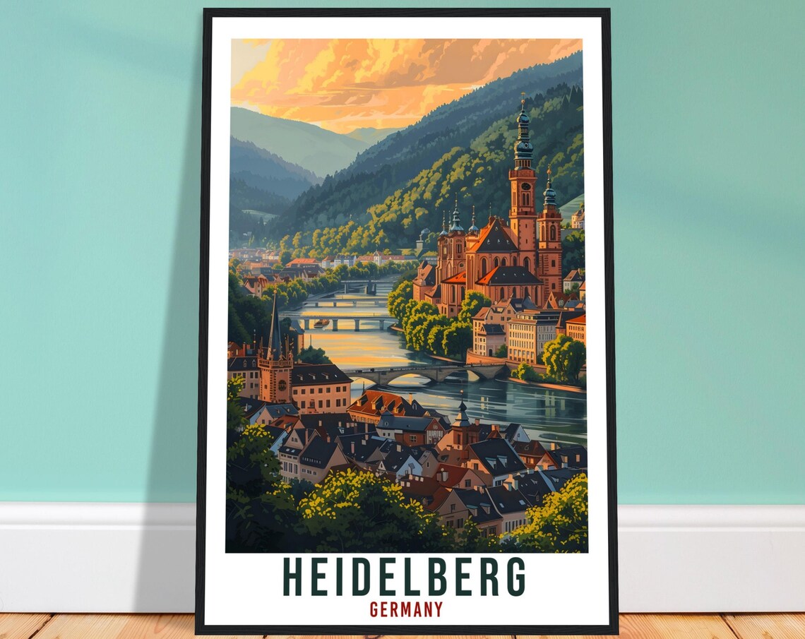 Heidelberg Germany Old Town Neckar River Sunset Travel Poster