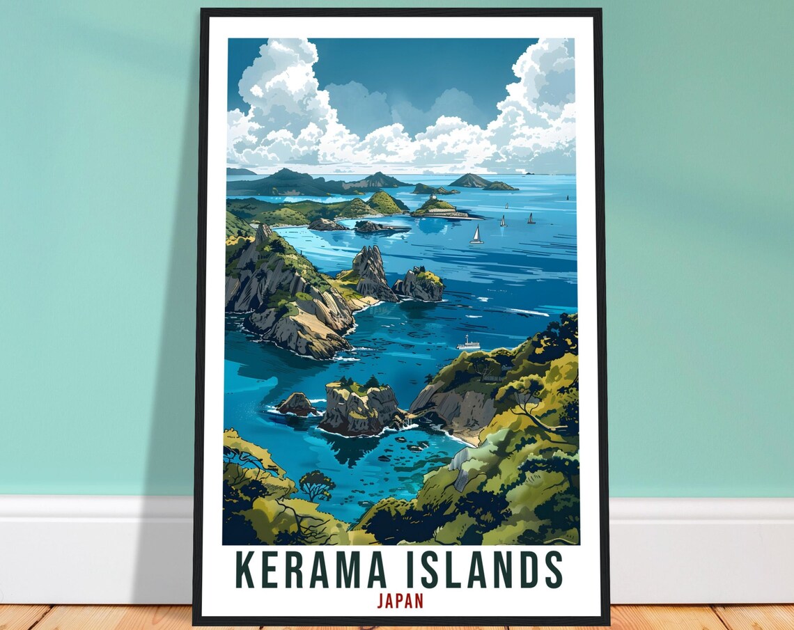 Kerama Islands Japan Archipelago Cliffs Sailboats Travel Poster