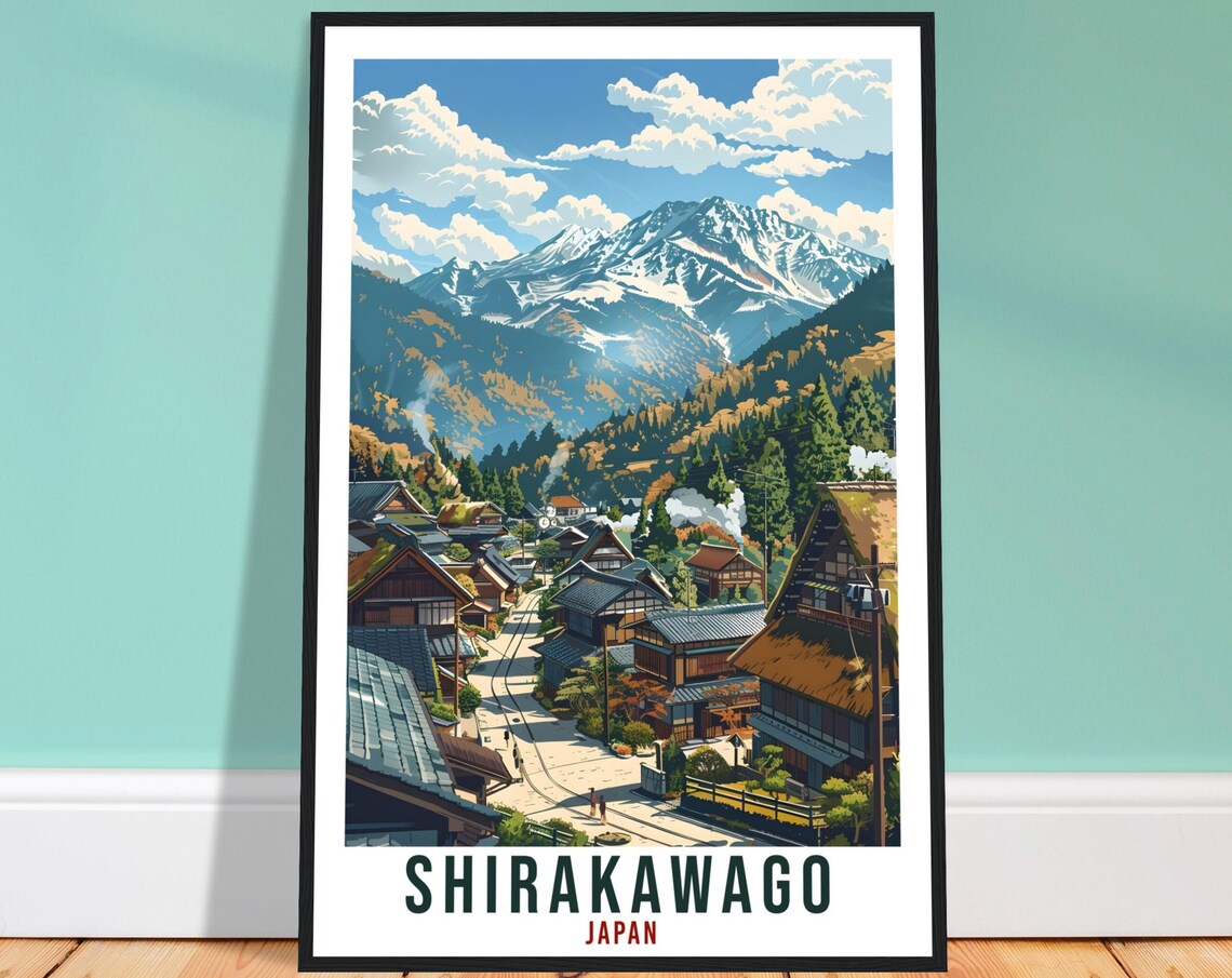 Shirakawago Japan Thatched Roof Village Mountain Travel Poster