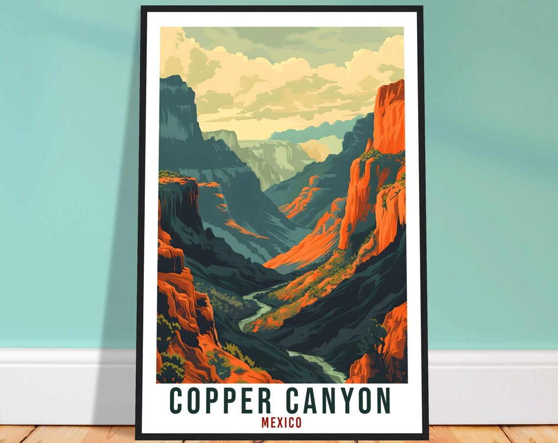 Copper Canyon Mexico Dramatic Red Rock Canyon Landscape Travel Poster