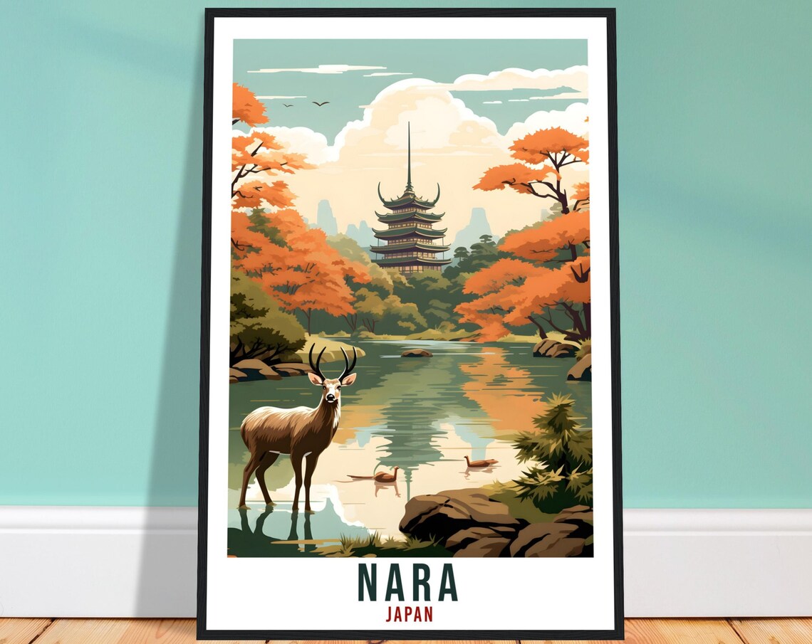 Nara Travel Poster, Japan Cityscape Wall Art