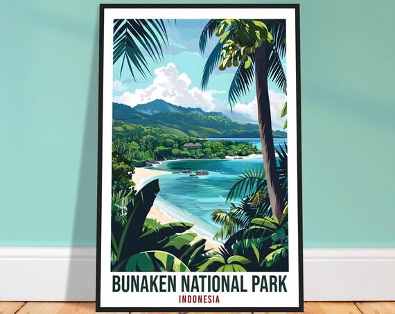 Bunaken National Park Indonesia Tropical Bay Illustrated Art Poster