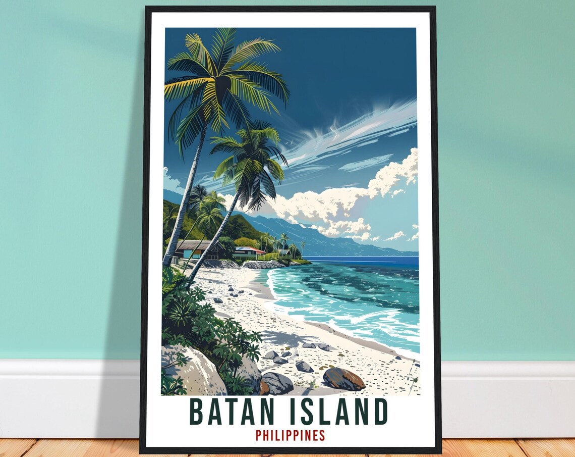 Batan Island Philippines White Sand Beach Palms Travel Poster