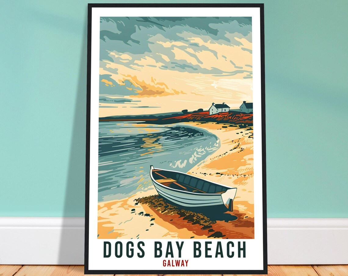 Dogs Bay Beach Galway Rowboat Sunset Ireland Coastal Travel Poster