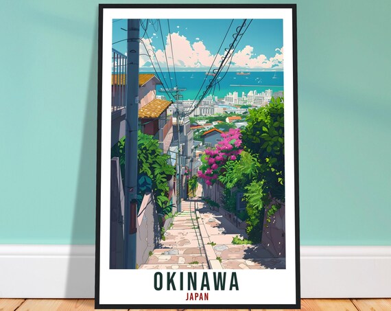 Okinawa Japan Anime Style Seaside Street Island Summer Travel Poster