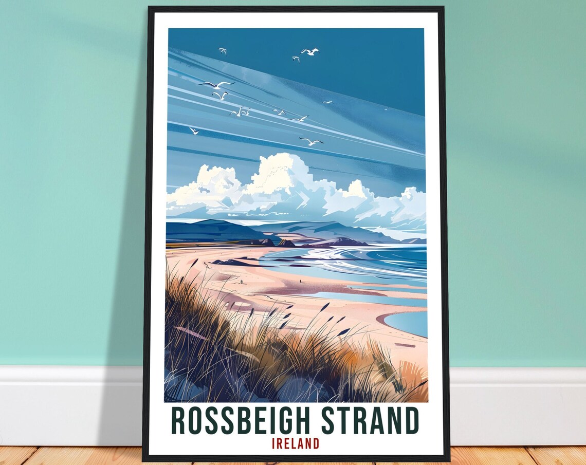 Rossbeigh Strand Ireland Golden Beach and Dunes Vintage Travel Poster