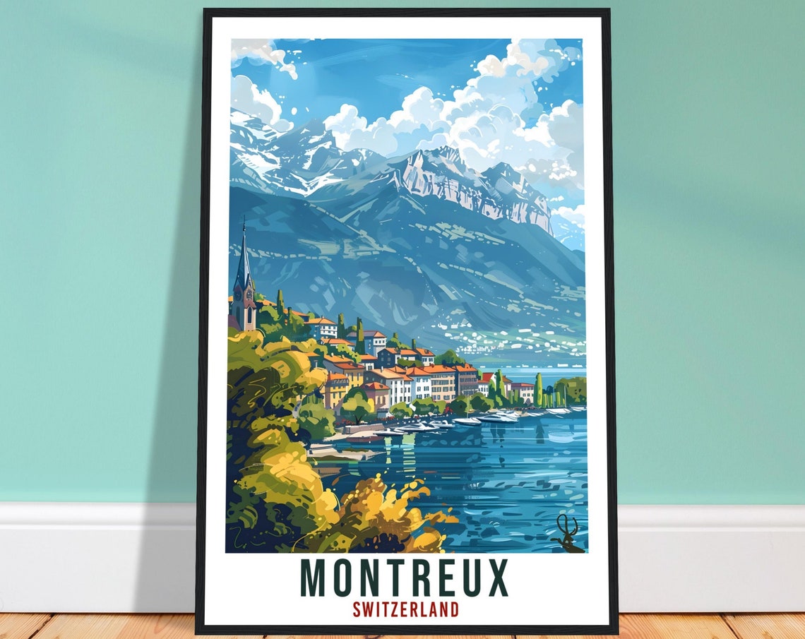Montreux Travel Poster, Swiss Wall Art