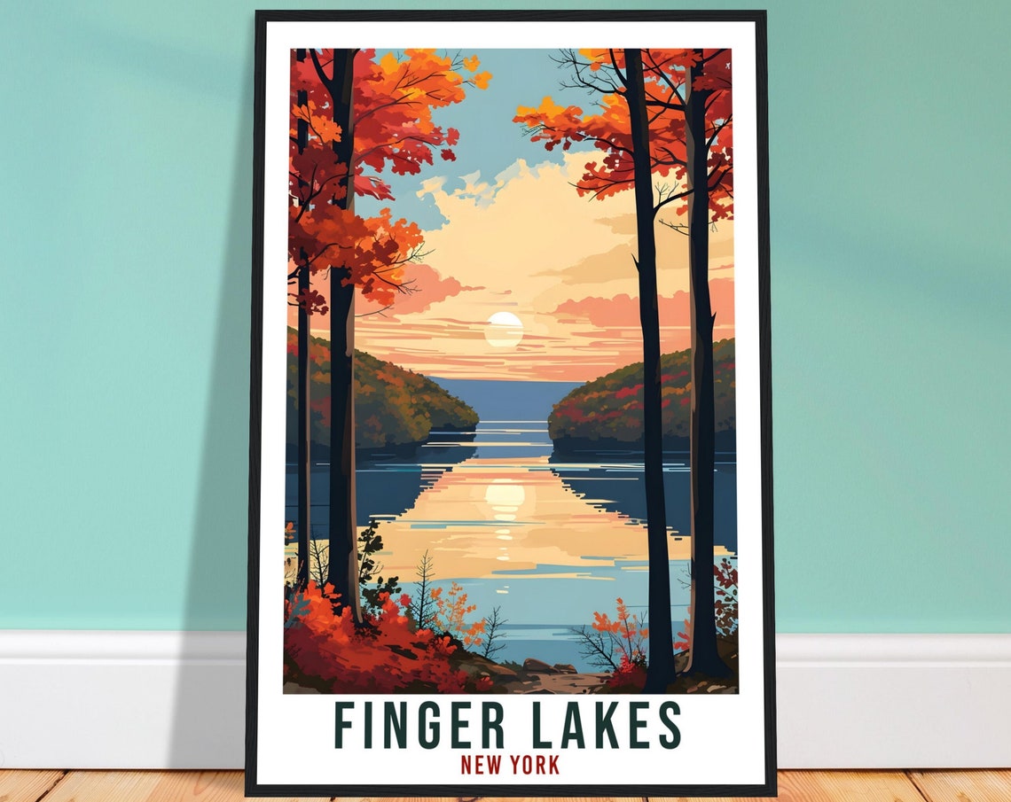 Finger Lakes Travel Print New York Home Decoration Usa City Wall Art Gift Wall Hanging Art Lover New York Artwork Finger Lakes Travel Poster