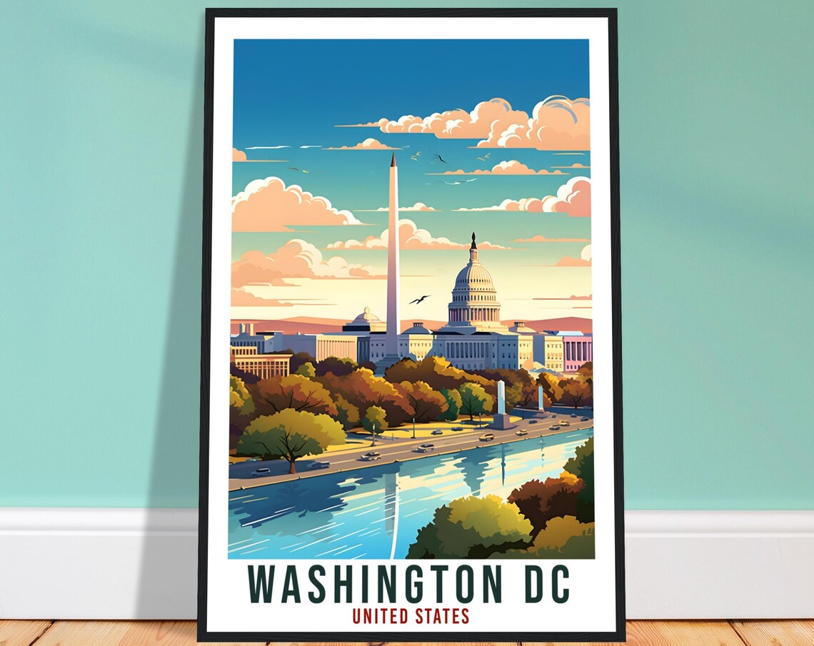 Washington DC Capitol Washington Monument Landmark Travel Poster
