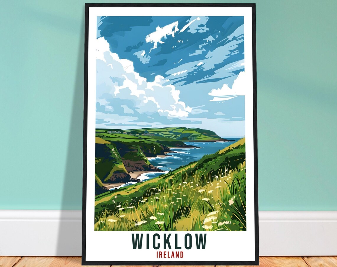 Wicklow Ireland Emerald Coastal Hills and Cove Travel Poster