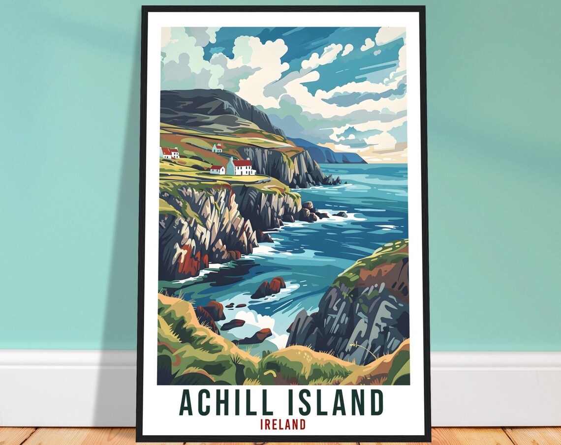 Achill Island Ireland Dramatic Sea Cliffs Coastal Travel Poster