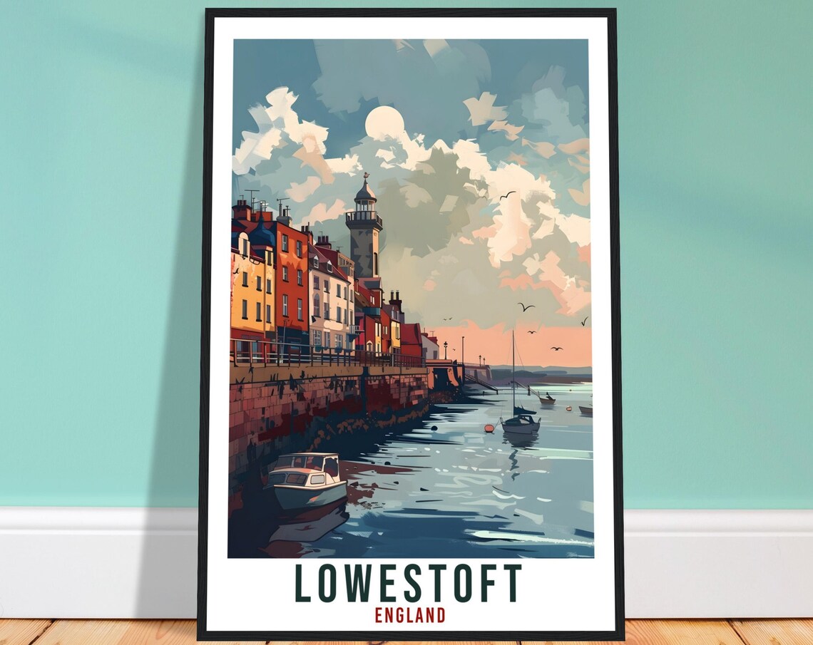 Lowestoft England Harbour Boats Lighthouse Retro Travel Poster