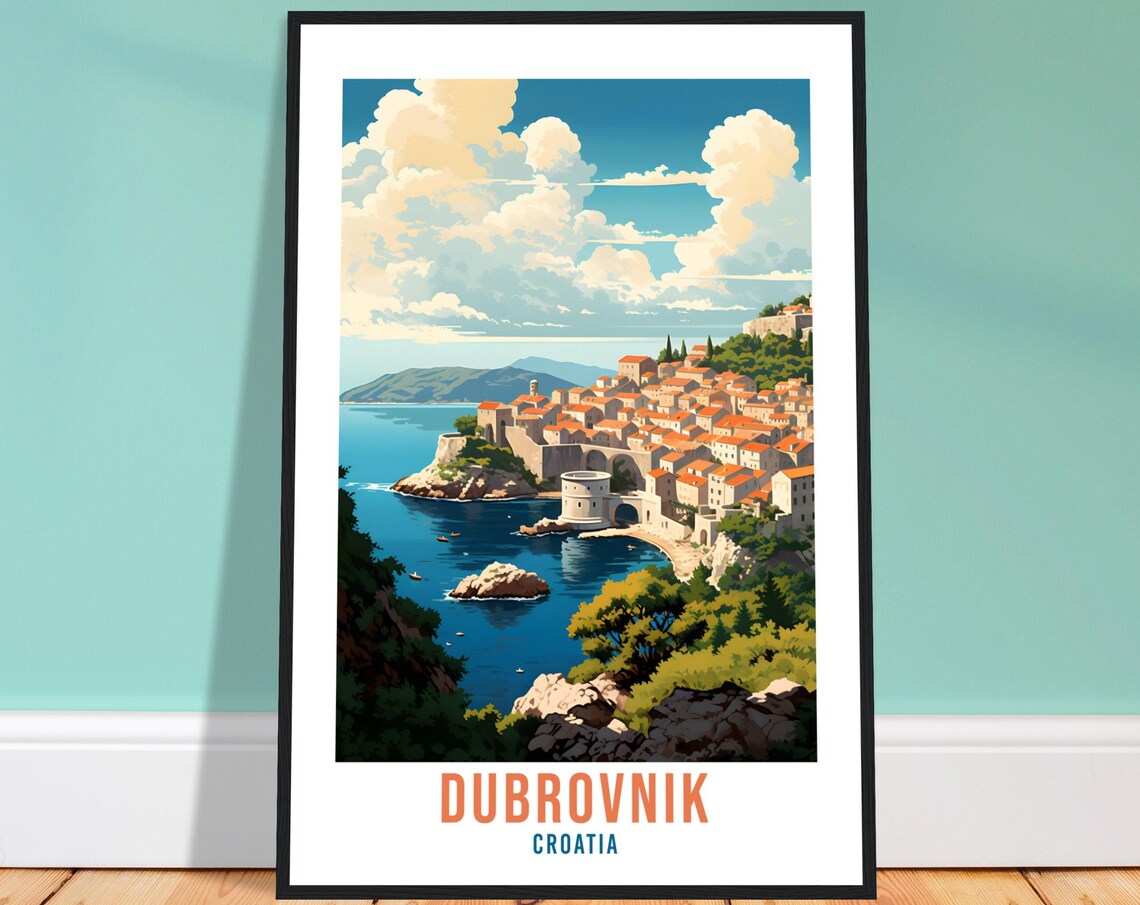 Dubrovnik Croatia Old Town Adriatic Cliffs Sunset Travel Poster
