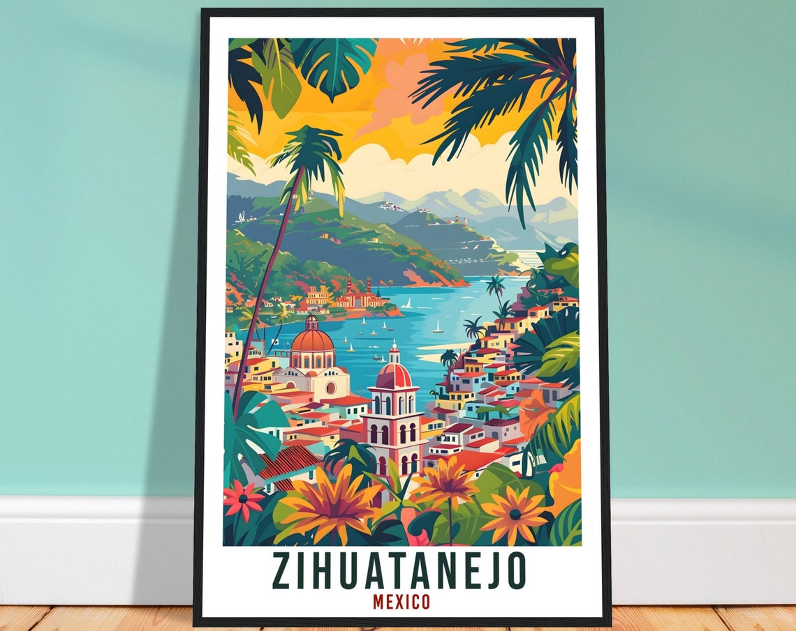 Zihuatanejo Mexico Travel Print Mexico Wall Art Wall Hanging Home Dcor Zihuatanejo Mexico Landmark Artwork Travel Art Mexican Travel Poster