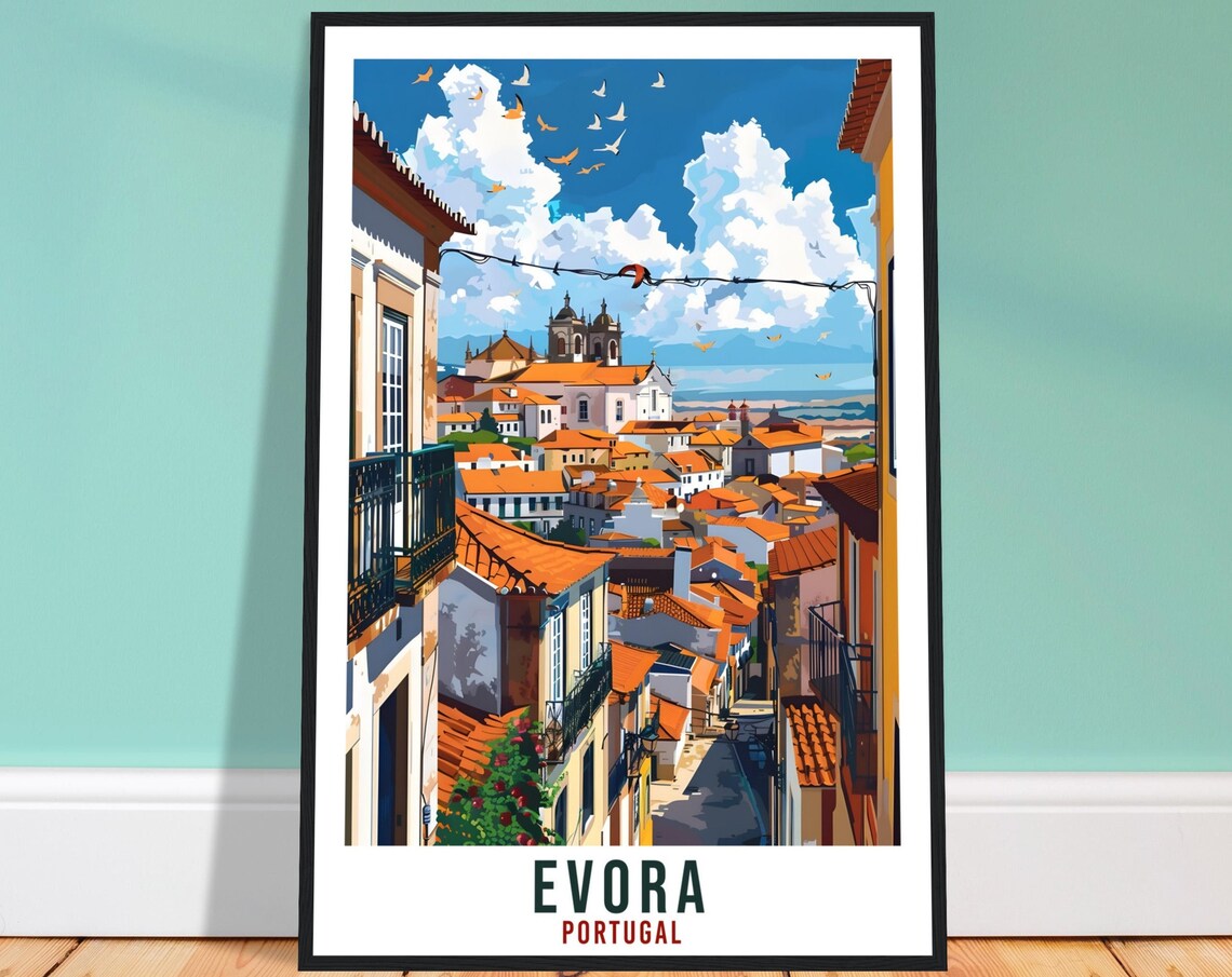 Evora Travel Print Portugal Wall Art Wall Hanging Home Dcor Evora Gift Portugal Landmark Artwork Gift Evora Portugal Holiday Travel Poster