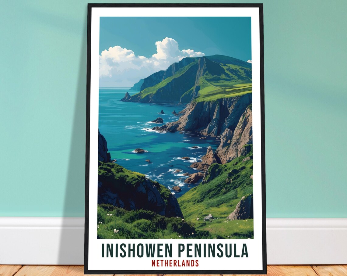 Inishowen Peninsula Netherlands Rugged Coastline Travel Poster