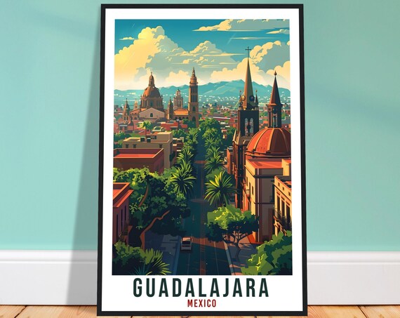 Guadalajara Mexico Cathedral Spires City View Green Avenue Sky Poster