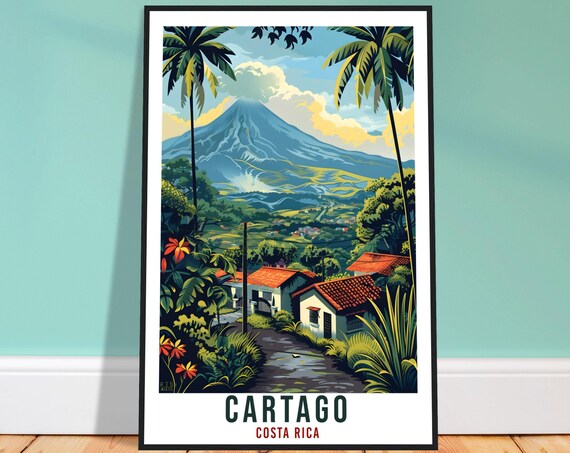 Cartago Costa Rica Volcano Palm Village Tropical Travel Poster
