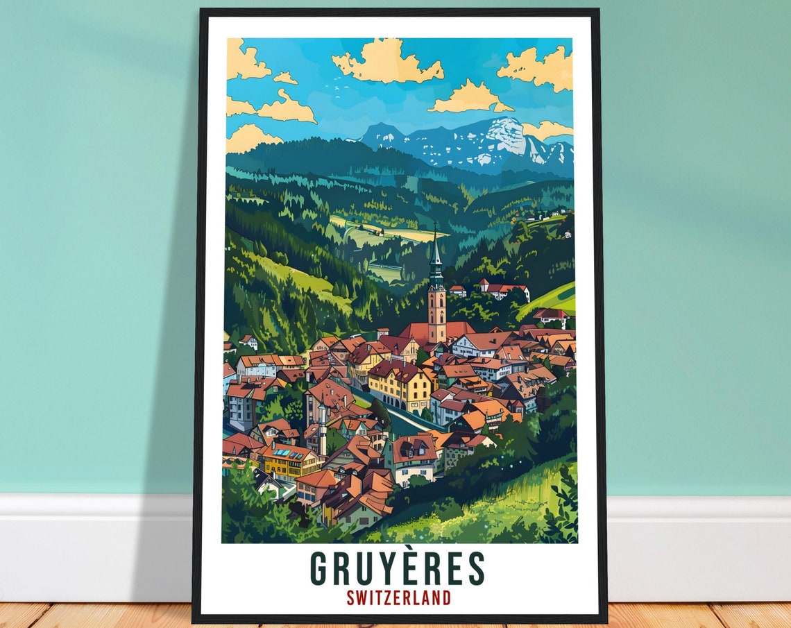 Gruyres Travel Print Swiss Wall Art Wall Hanging Home Living Dcor Gruyres Gift Art Lovers Switzerland Artwork Gift Swiss Travel Poster