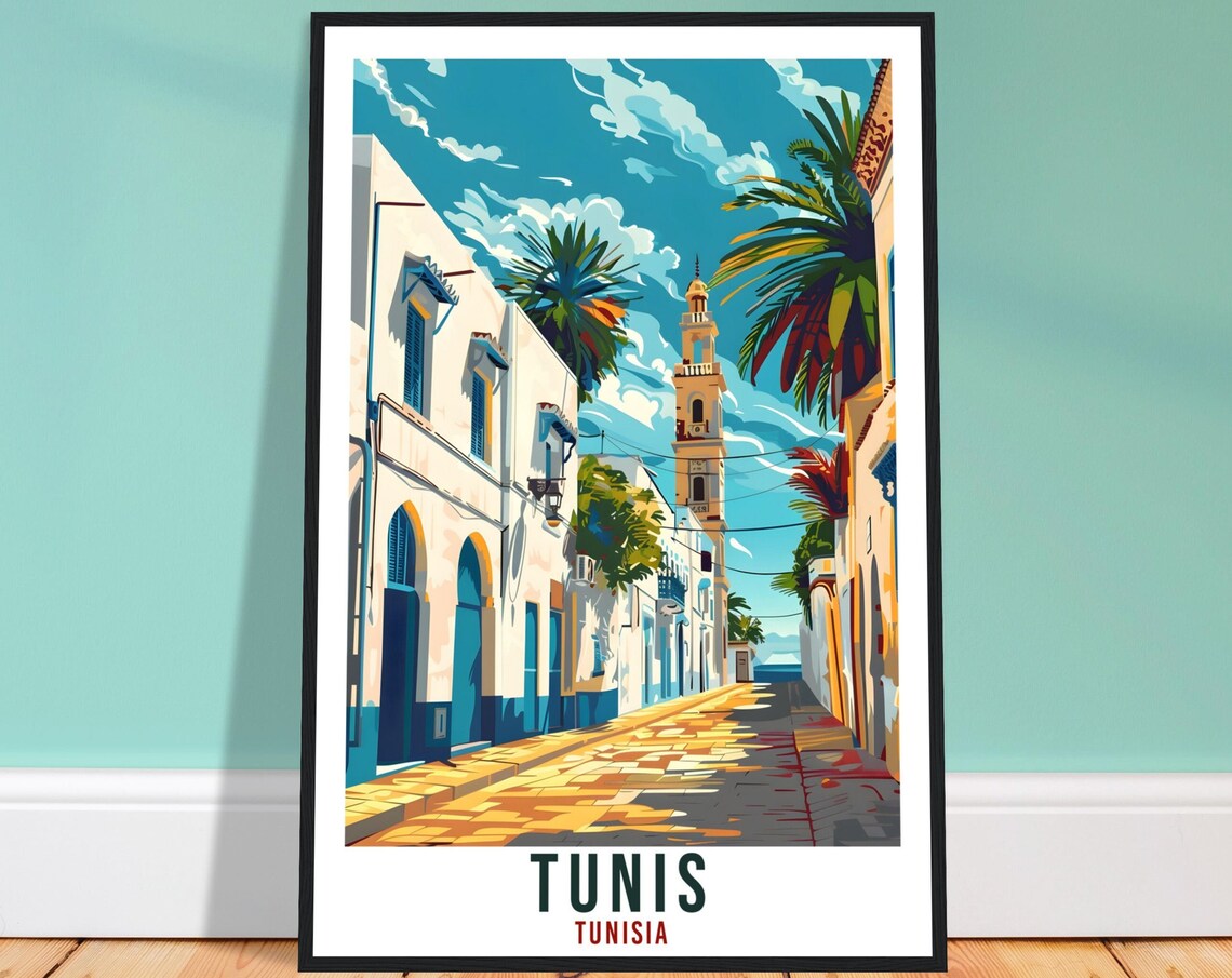 Tunis Tunisia Whitewashed Medina Street Palms Minaret Poster