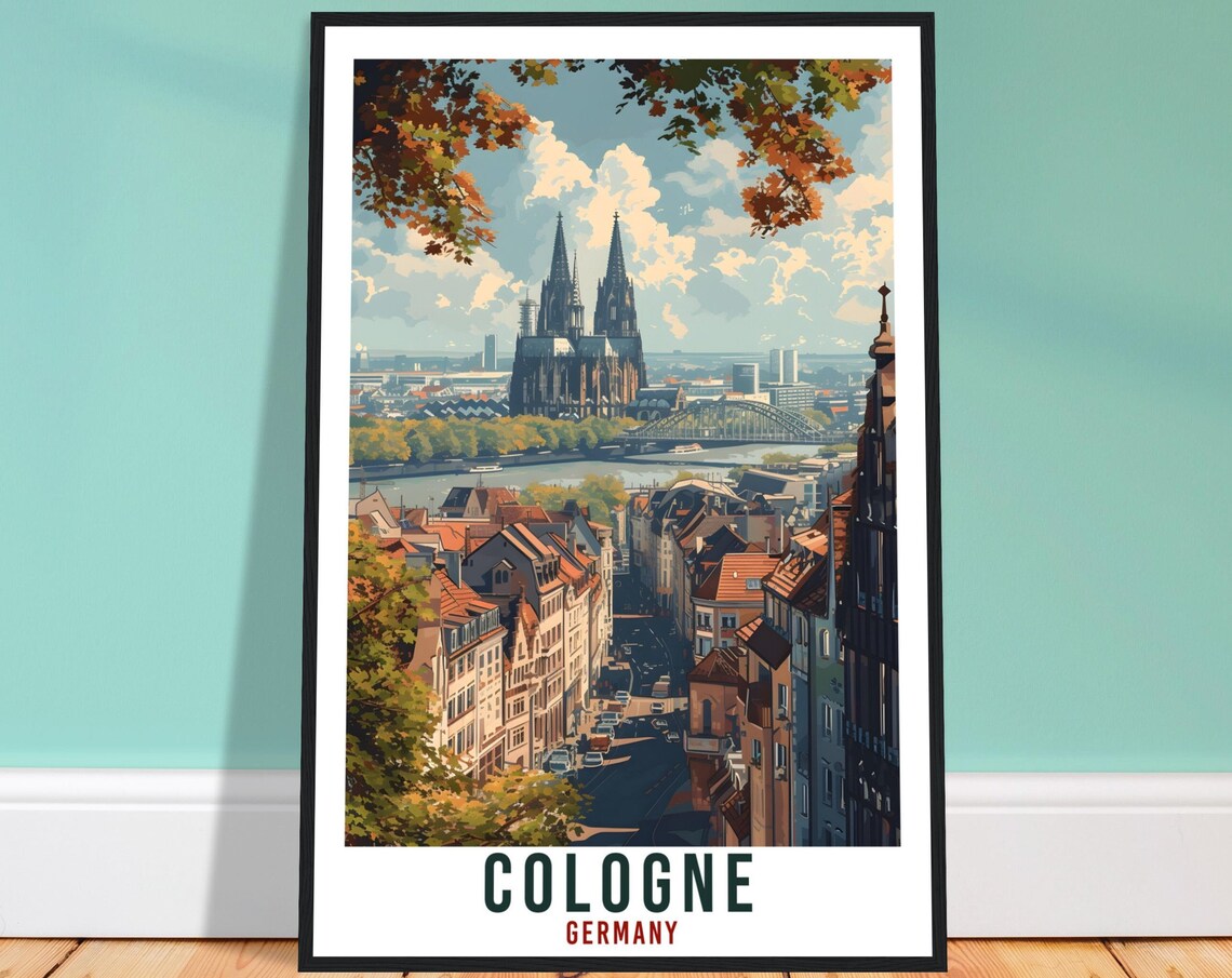 Cologne Germany Cathedral Rhine Bridge Autumn Cityscape Travel Poster