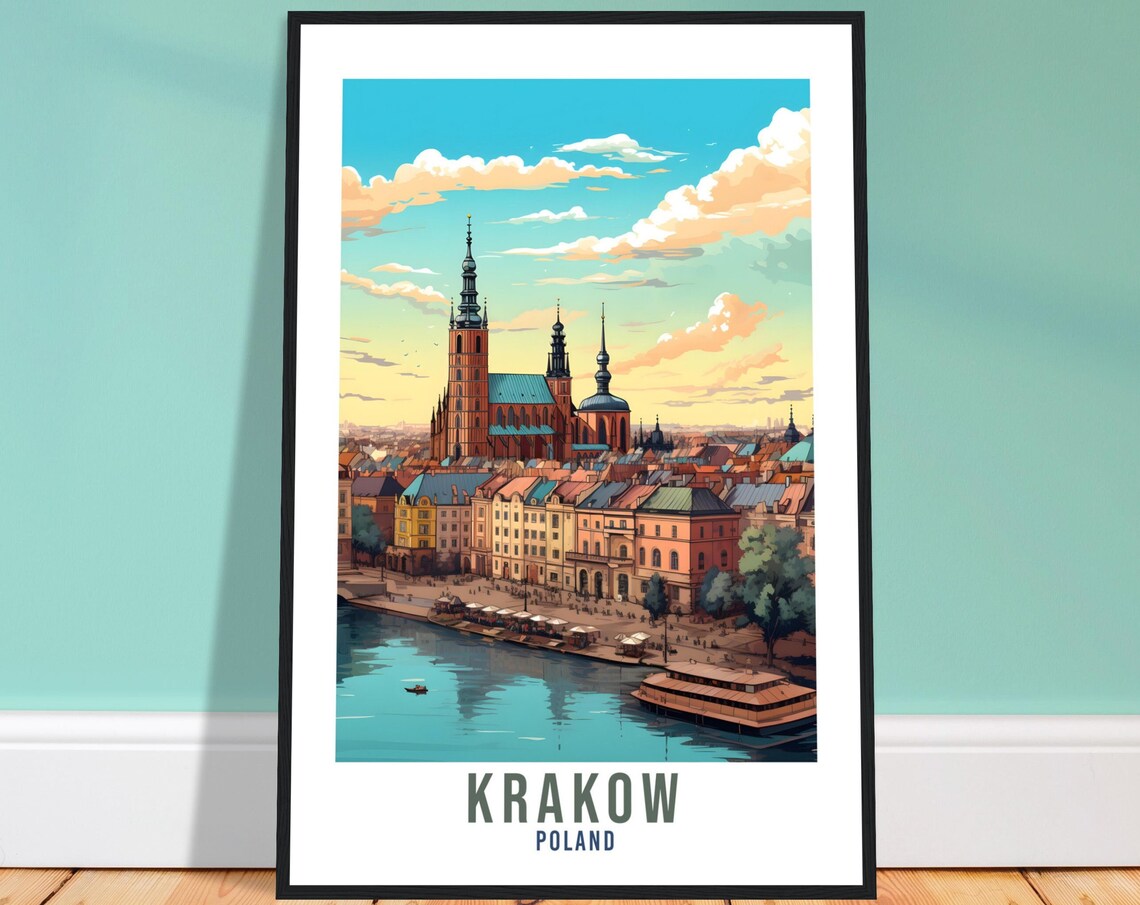 Krakow Poland Old Town Church Riverside Historic View Poster