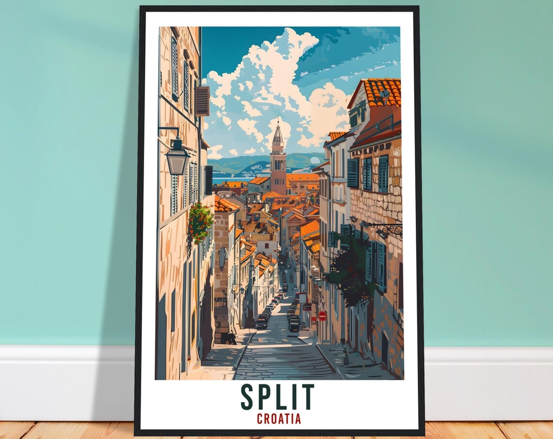 Split Croatia Old Town Cobblestone Street Harbor Travel Poster