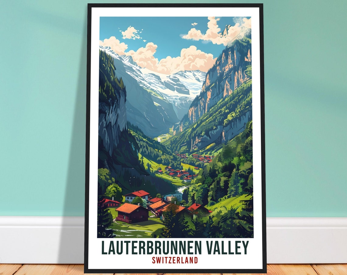 Lauterbrunnen Valley Travel Print Swiss Wall Art Hanging Dcor Lauterbrunnen Gift Art Lovers Switzerland Artwork Gift Swiss Travel Poster