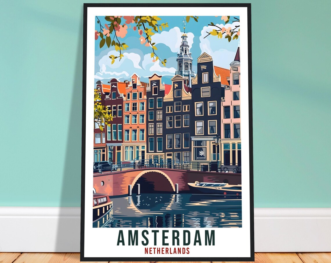 Amsterdam Travel Poster, Holland Place Print
