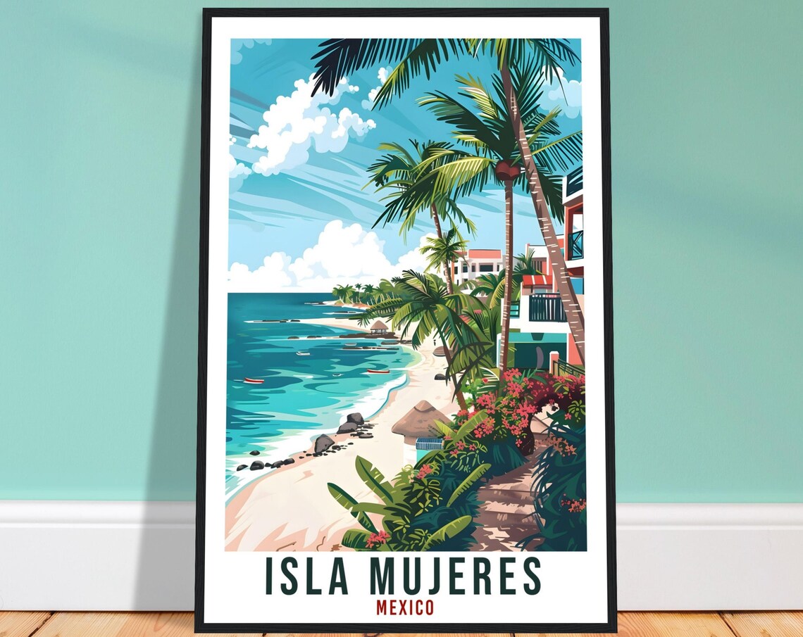 Isla Mujeres Mexico Caribbean Beach Palms Turquoise Water Cliff Poster