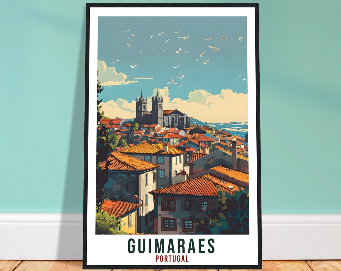 Guimaraes Portugal Travel Poster, Landmark Artwork