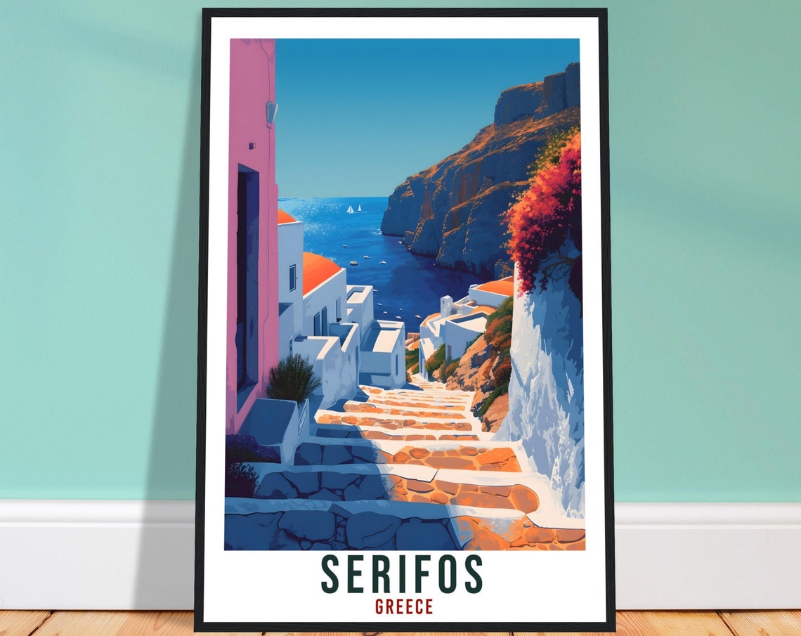 Serifos Greece Whitewashed Steps Down to the Aegean Sea Poster