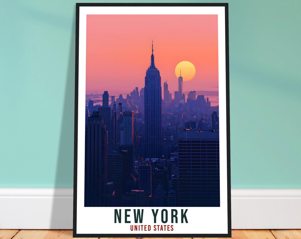 New York City Empire State Building Sunset Skyline Travel Poster