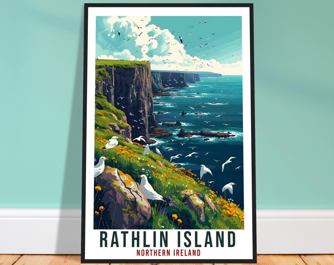 Rathlin Island Travel Poster, Northern Ireland Wall Art