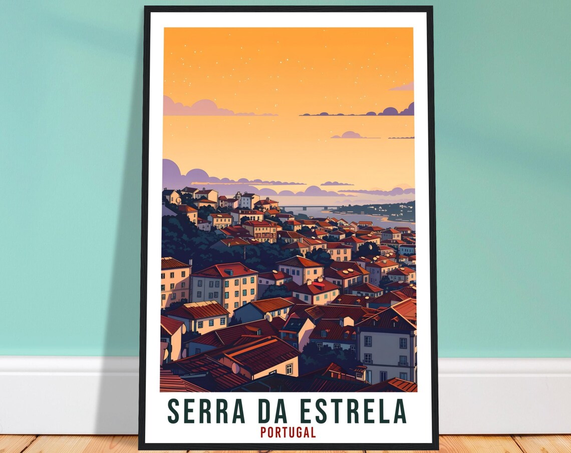 Serra da Estrela Portugal Sunset Rooftop Panorama City Travel Poster