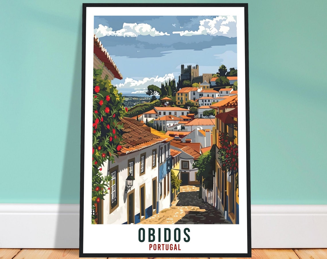 Obidos Travel Print Portugal Wall Art Wall Hanging Home Dcor Obidos Gift Portugal Landmark Artwork Gift Portugal Holiday Travel Poster