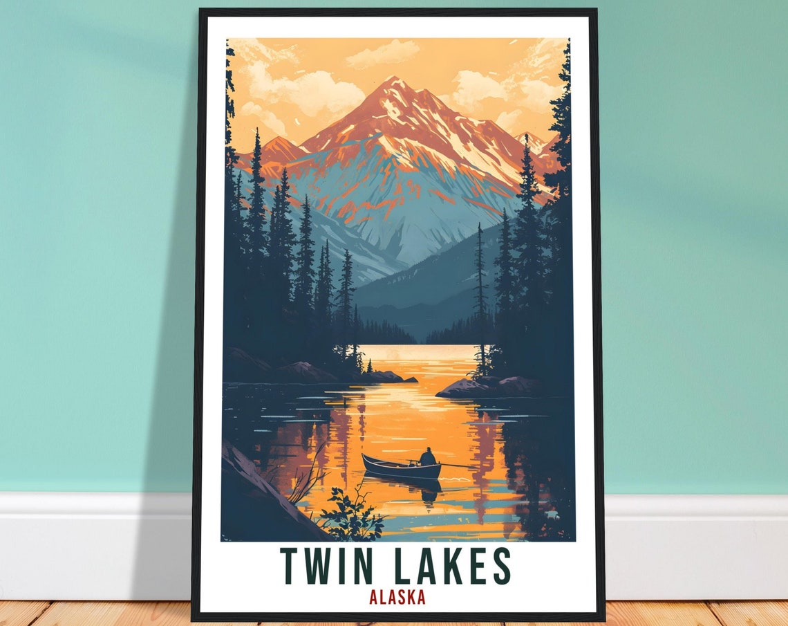 Twin Lakes Travel Print Alaska Home Decoration Usa City Wall Art Gift Wall Hanging Art Lover Alaska Artwork Twin Lakes Nature Travel Poster