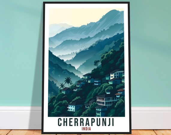 Cherrapunji India Misty Mountain Village Serene Travel Poster