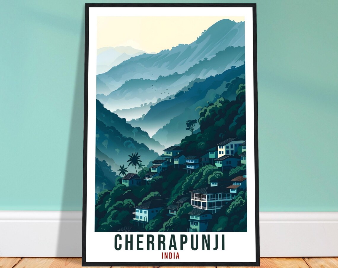 Cherrapunji India Misty Mountain Village Serene Travel Poster
