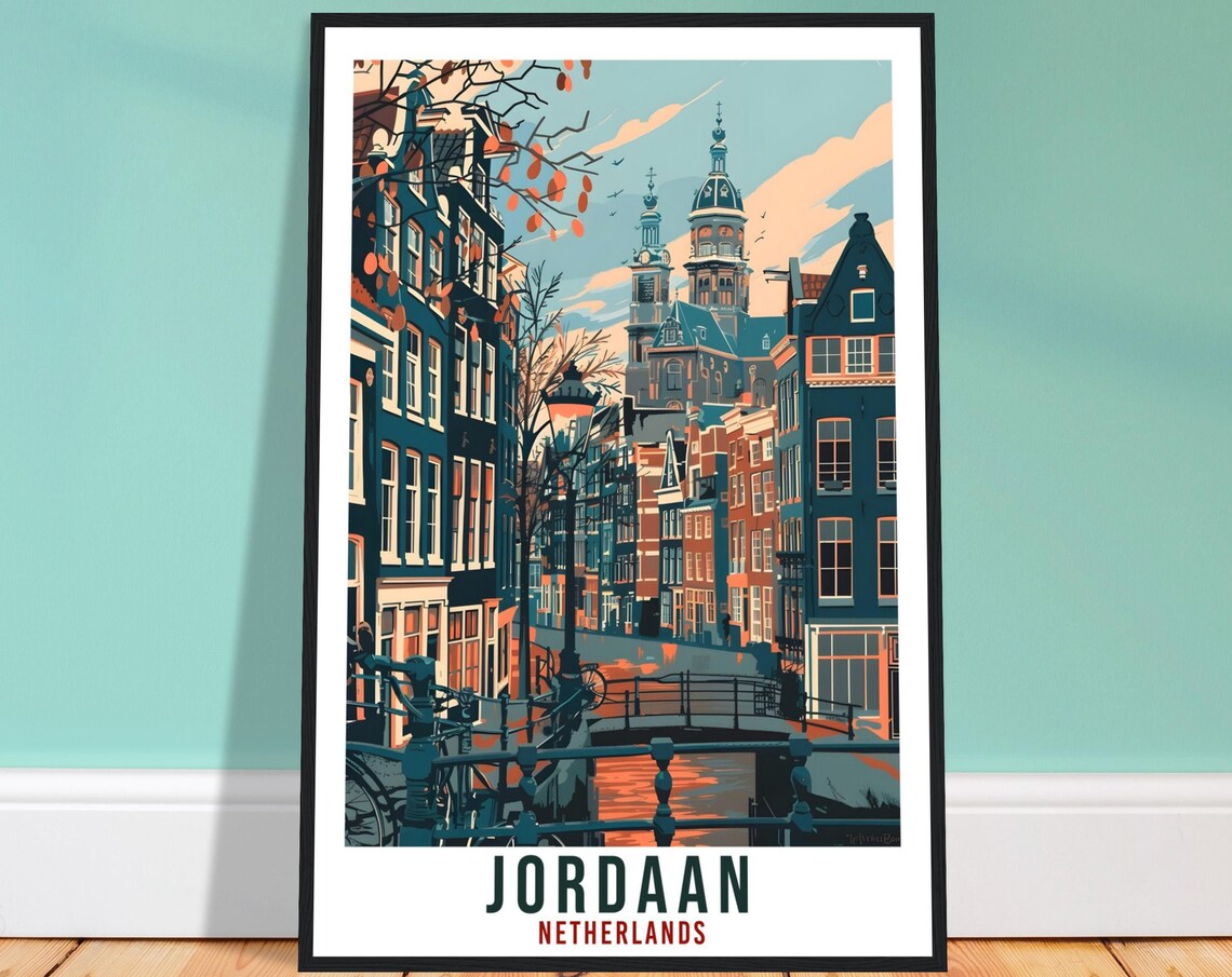 Jordaan Amsterdam Autumn Canal Vintage Travel Poster Netherlands