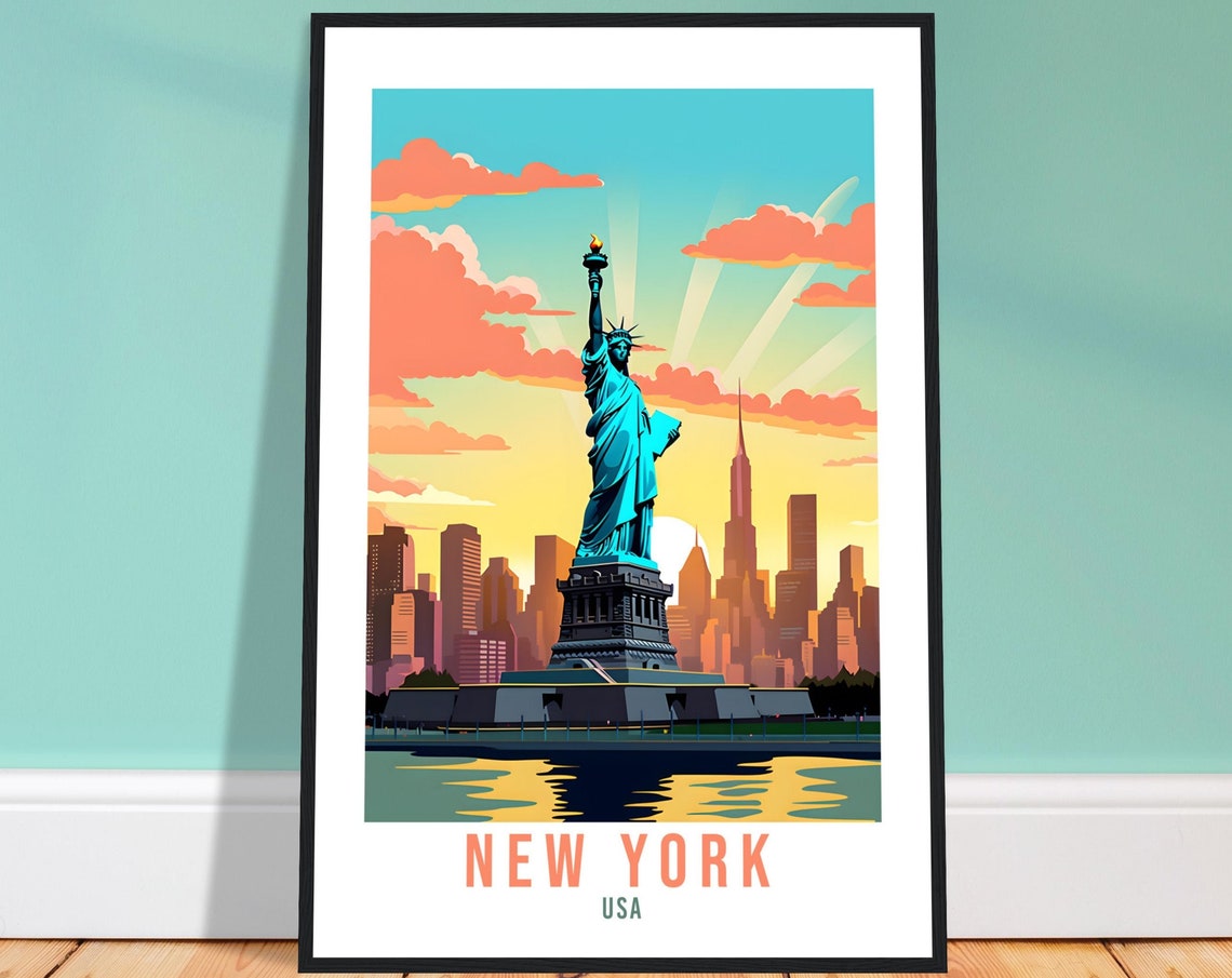 New York Travel Print Wall Art New York Art Gift New York Wall Hanging New York Home Decor New York State Art Print Travel Poster Usa Statue