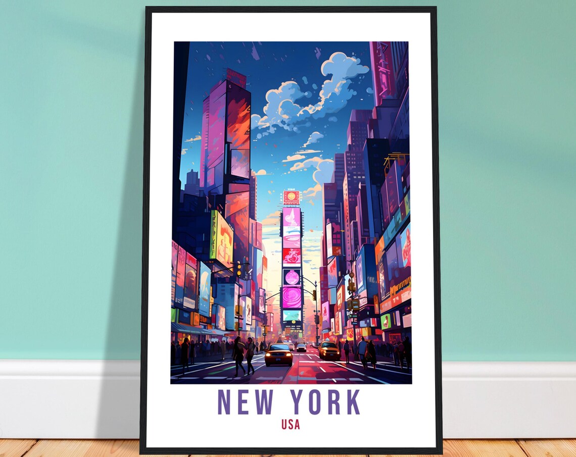 New York City Times Square Neon Night Lights USA Travel Poster