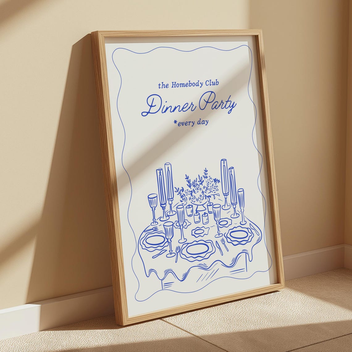 The Homebody Club Dinner Party Blue Hand Drawn Kitchen Wall Print