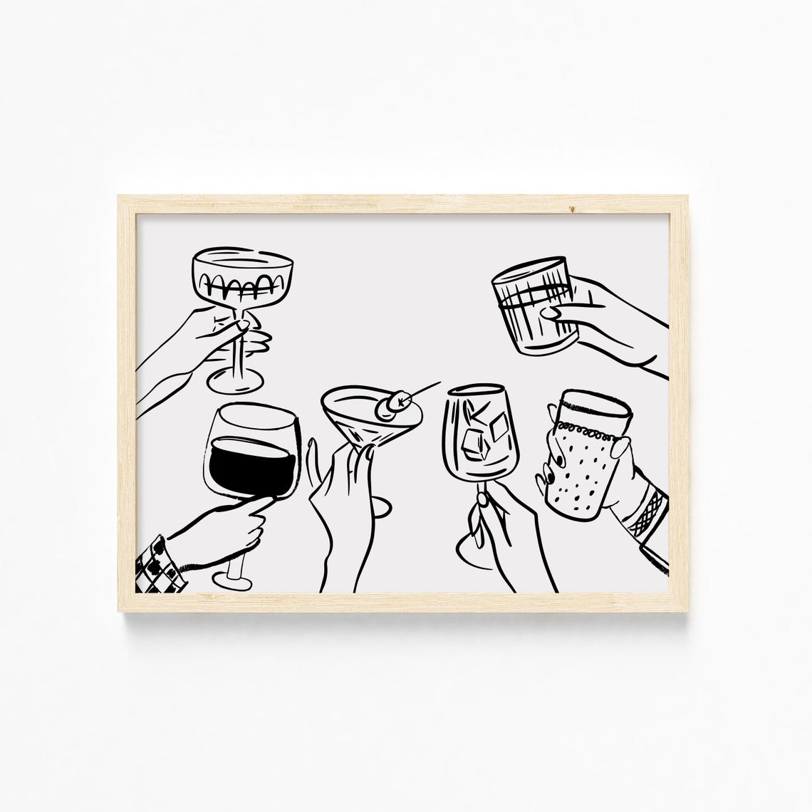 Black Line Art Cheers Toast Cocktail Glasses Modern Party Poster - Image 4