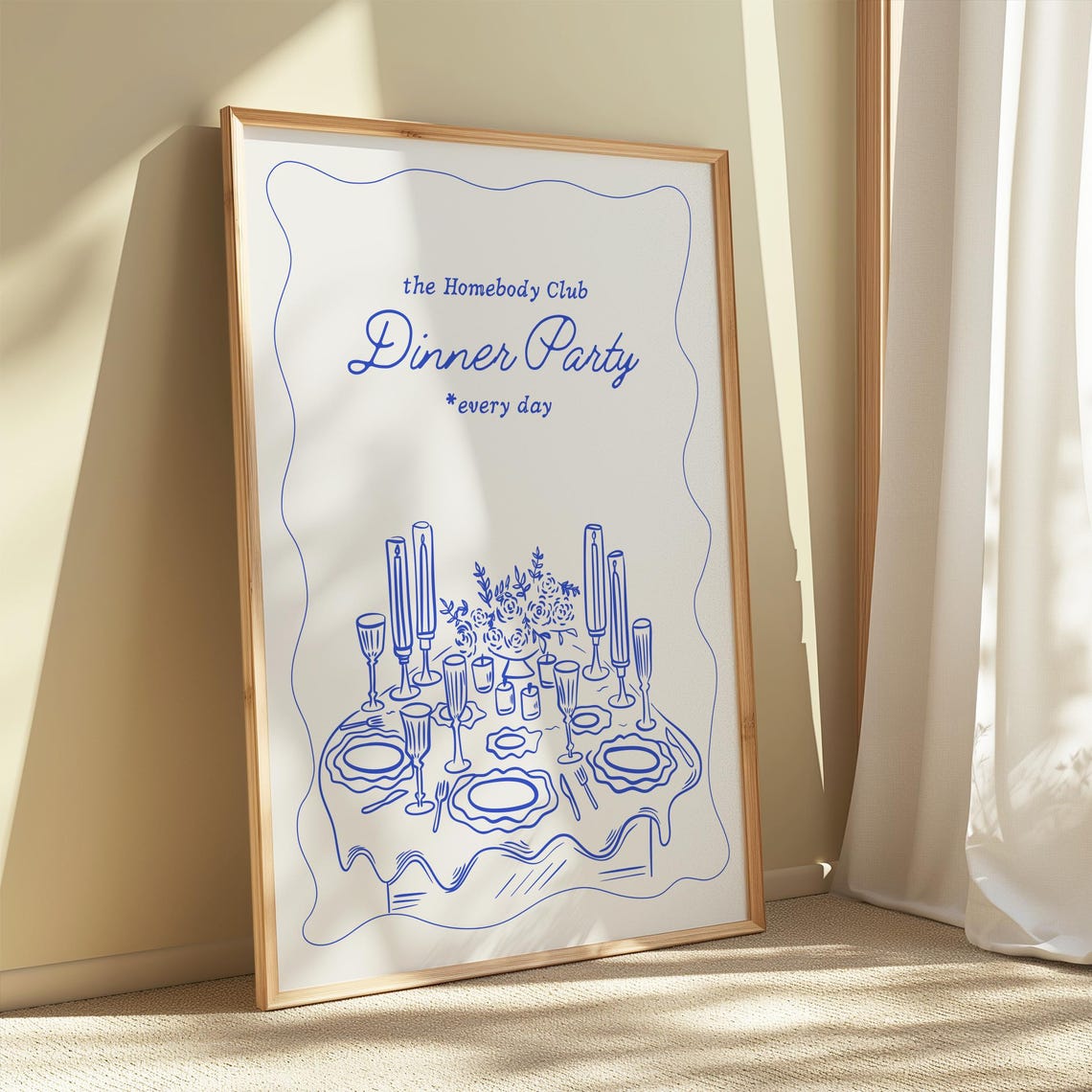 The Homebody Club Dinner Party Blue Hand Drawn Kitchen Wall Print - Image 3