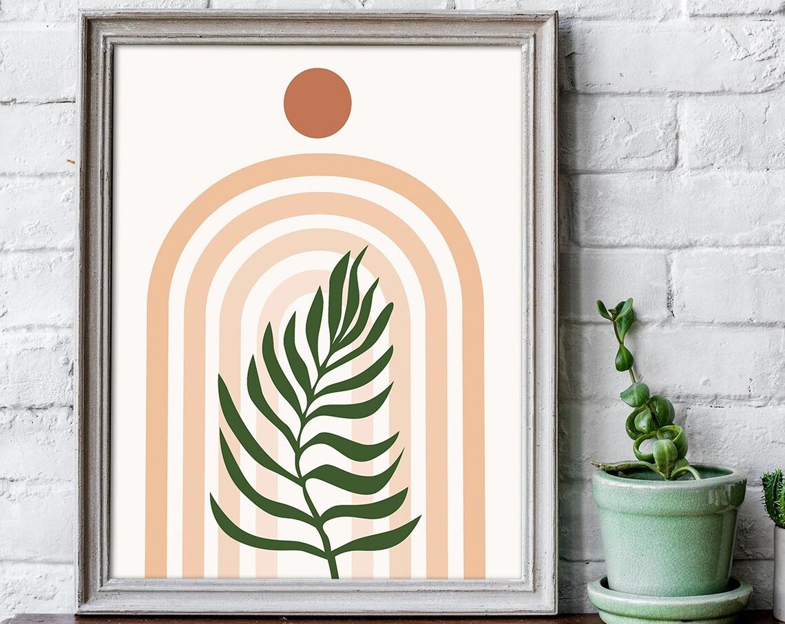 Abstract Botanical Boho Art Print, Mid-Century Modern