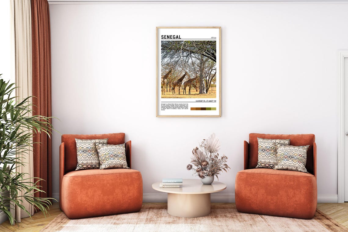 Senegal West Africa Giraffe Herd Savanna Acacia Trees Poster - Image 7