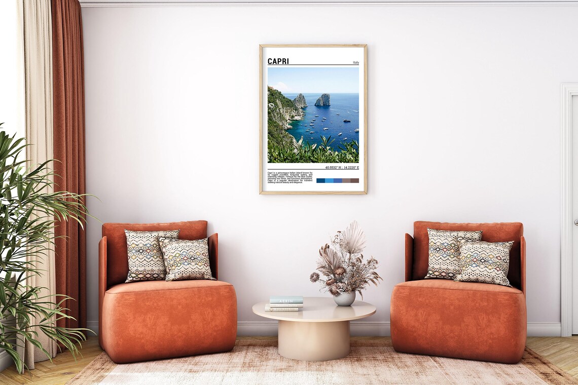 Capri Italy Faraglioni Sea Stacks Coastline Boats Travel Poster - Image 7