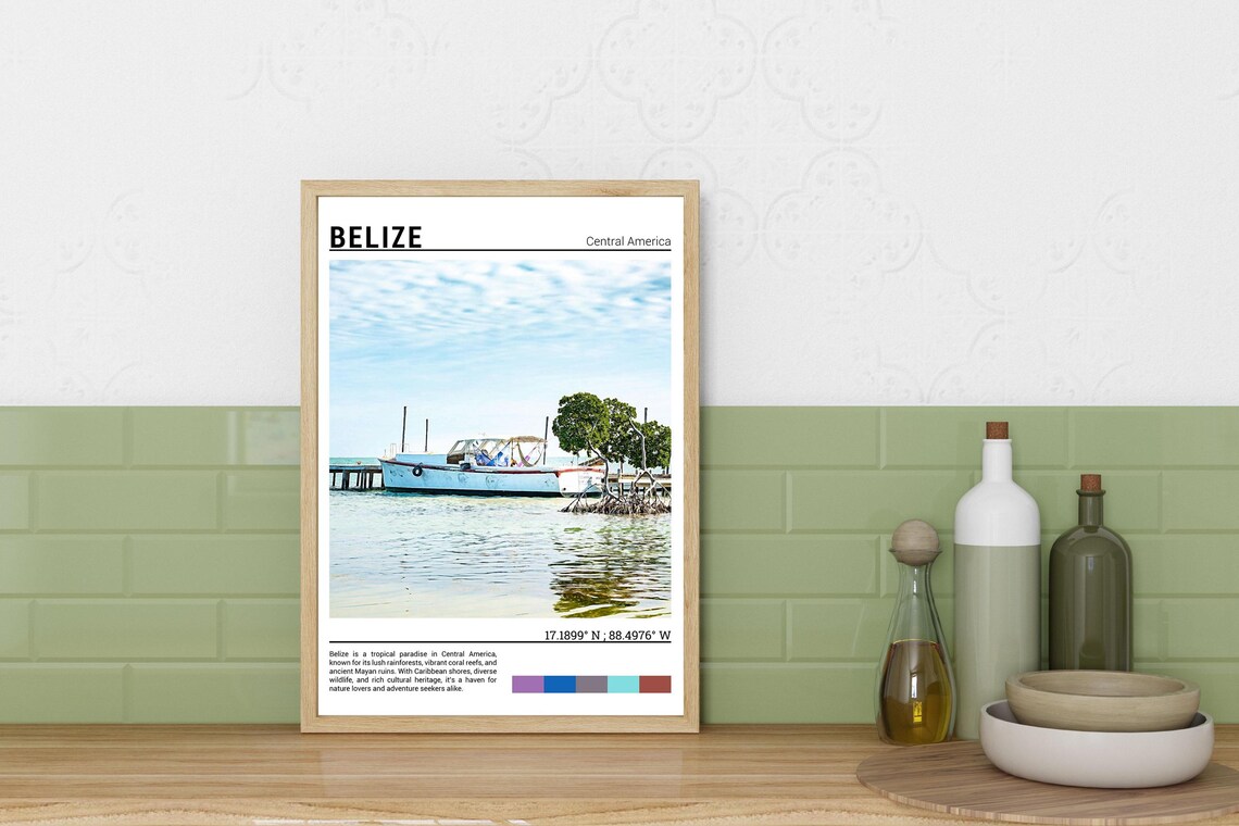 Belize Caribbean Boat Moored Wooden Pier Mangrove Shore Poster - Image 3