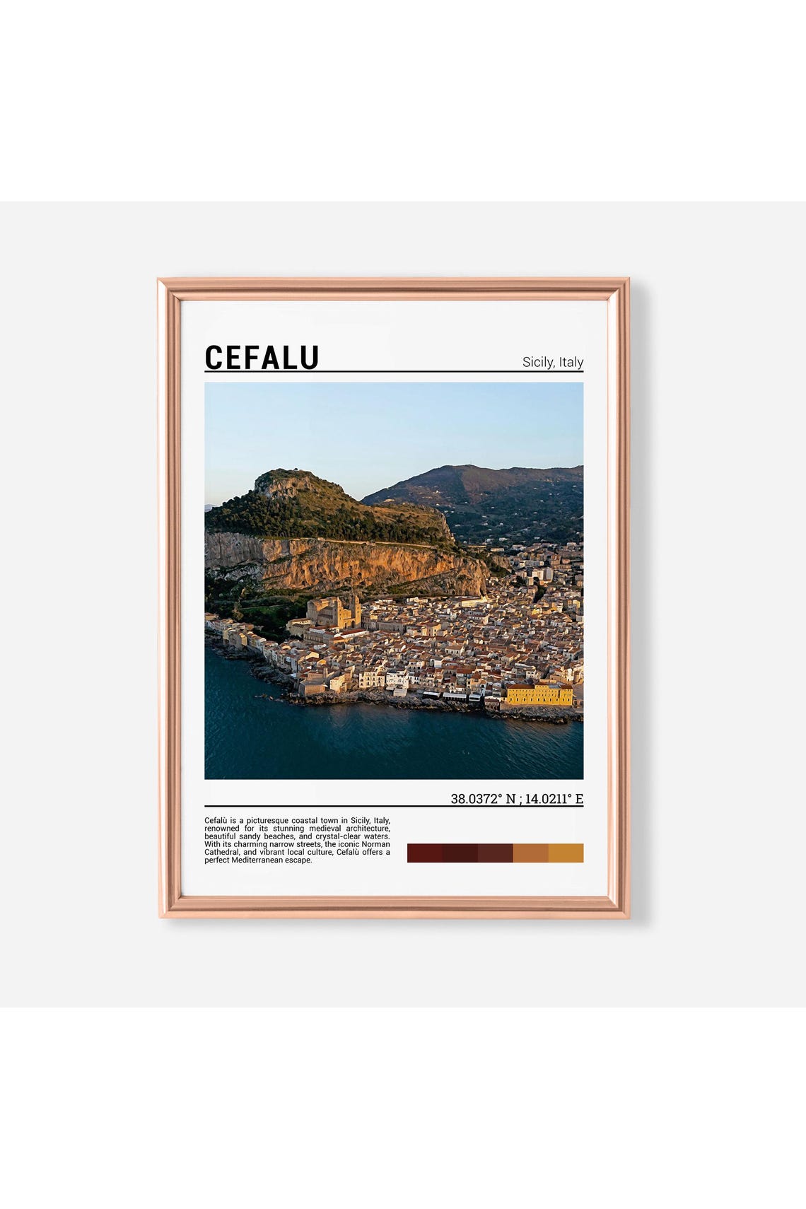 Cefalu Sicily Old Town La Rocca Cliffs Seaside View Travel Poster